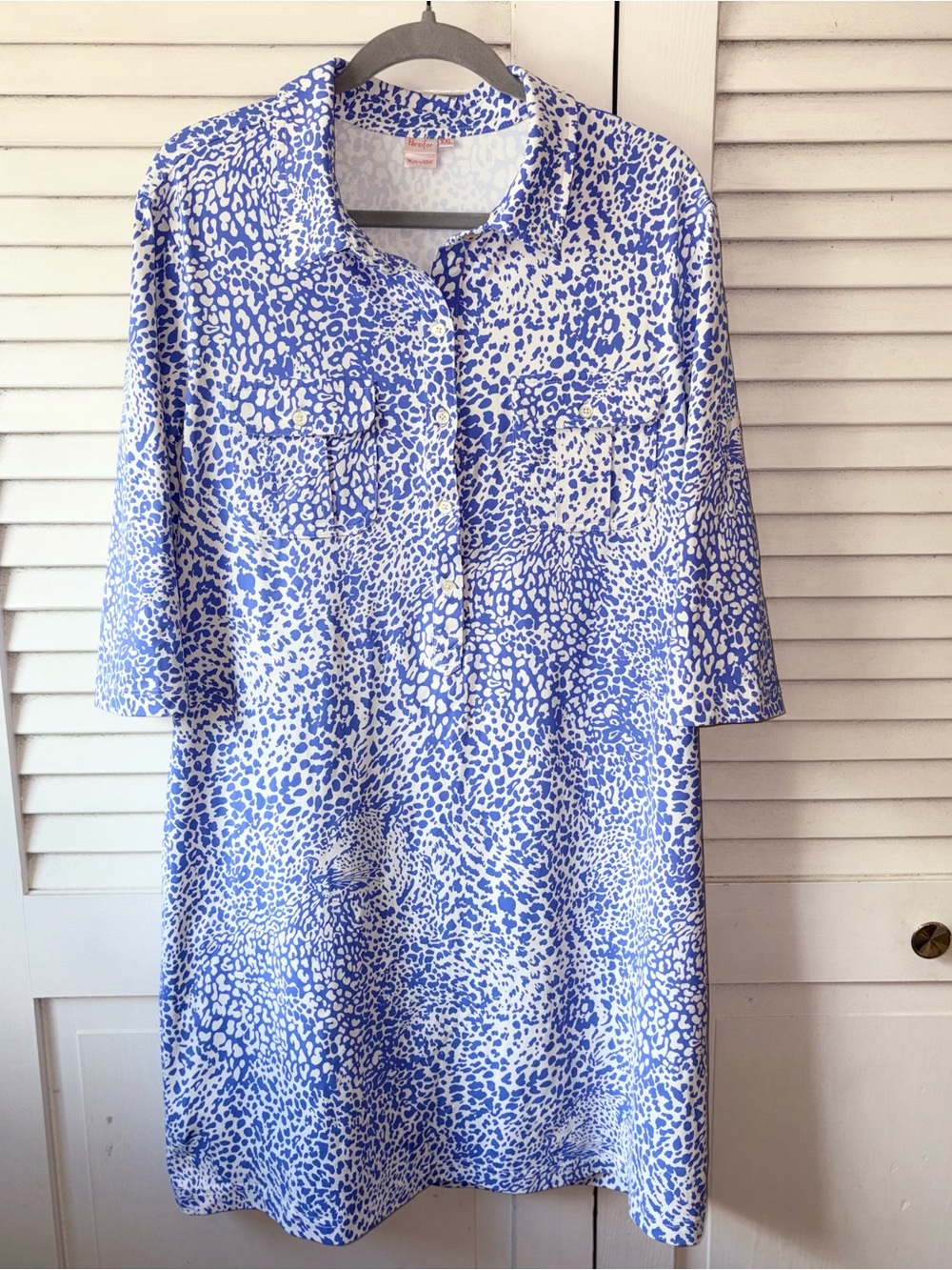 Persifor Blue White Abstract Animal Print Shirt Dress XXL Made in USA - Picture 2 of 4